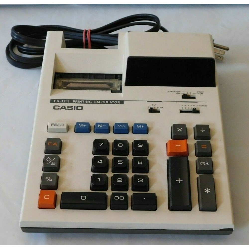 Retro Casio Calculator FR-1211 Electronic AC Powered Printing Calculator